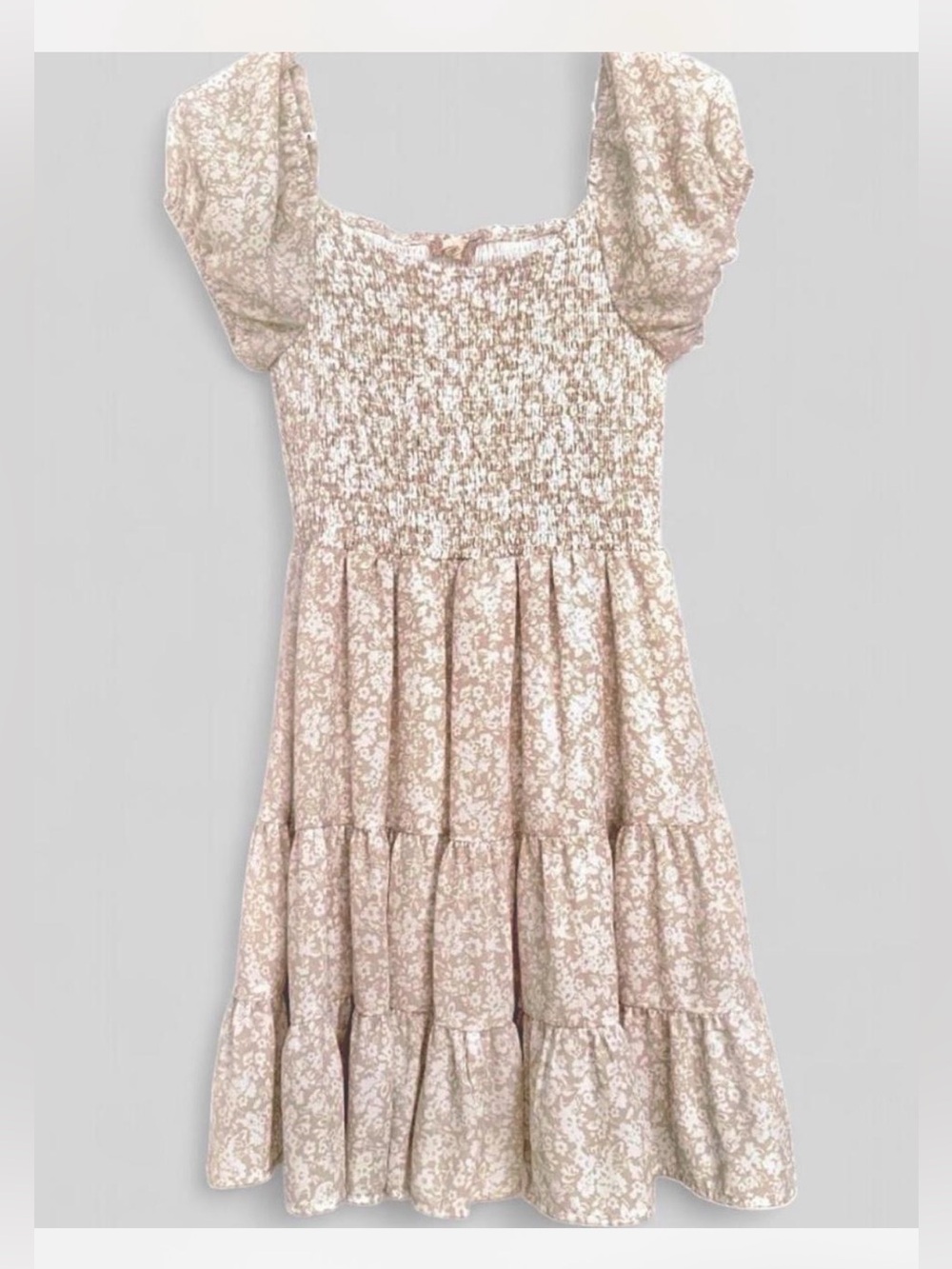 Womens Altar'd State Sundress size S Short sleeve Lined Tan White flowers new